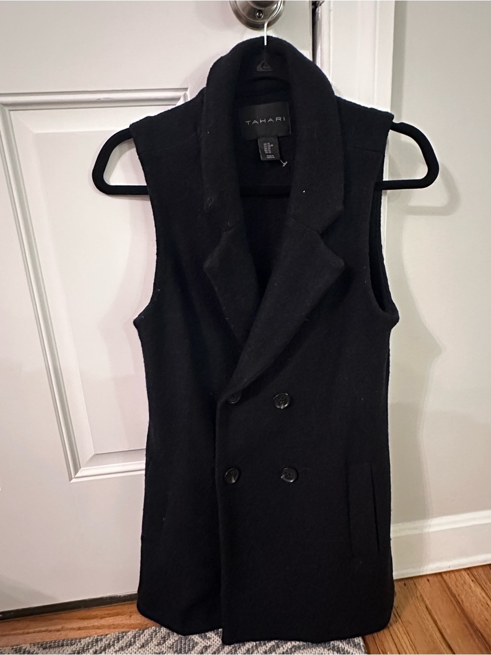 Tahari Black Double-Breasted Sleeveless Vest with Shawl Lapel